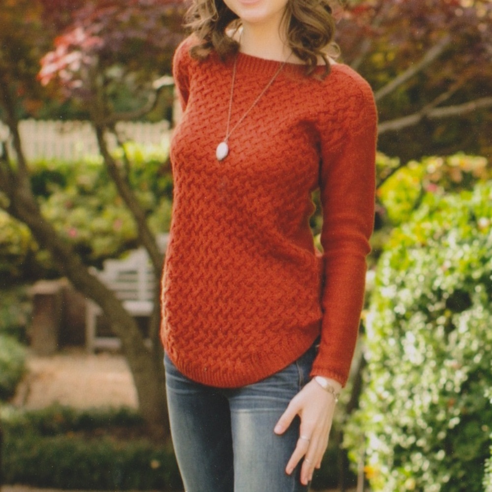 It’s Our Time Women’s Rust Red Burnt Orange Basketweave Knit Boatneck Sweater XS